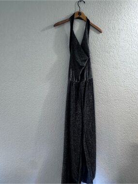 Sparkling Black Halter Maxi Dress
